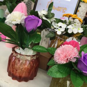 Homemade vase with soap flowers